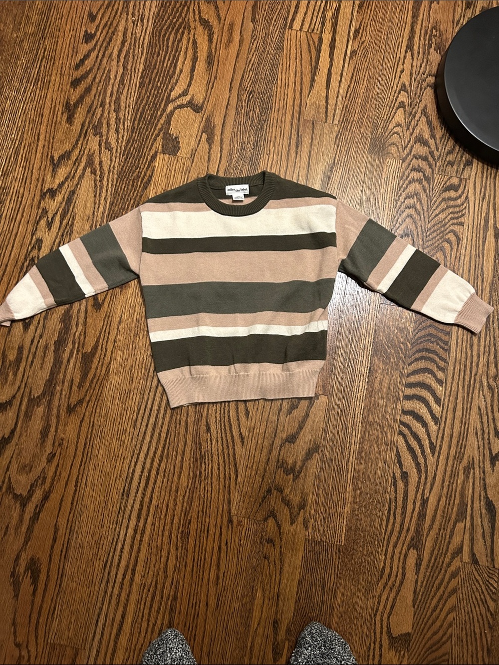Miles The Label Striped Crewneck Sweater in Olive, Beige & Cream